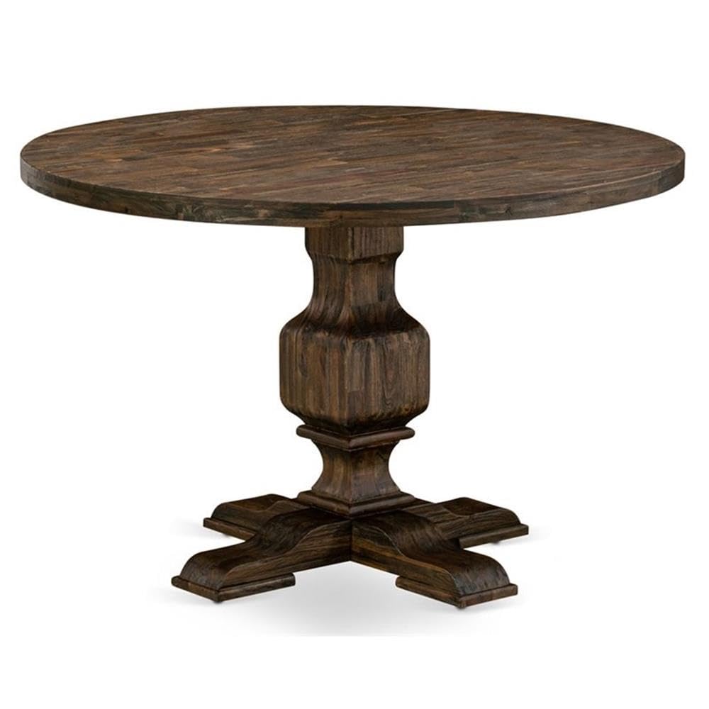 East West Furniture IR3-07-TP Irving Dining Room Table - a Round Solid Wood Table Top with Pedestal Base, 48x48 Inch, Distressed Jacobean