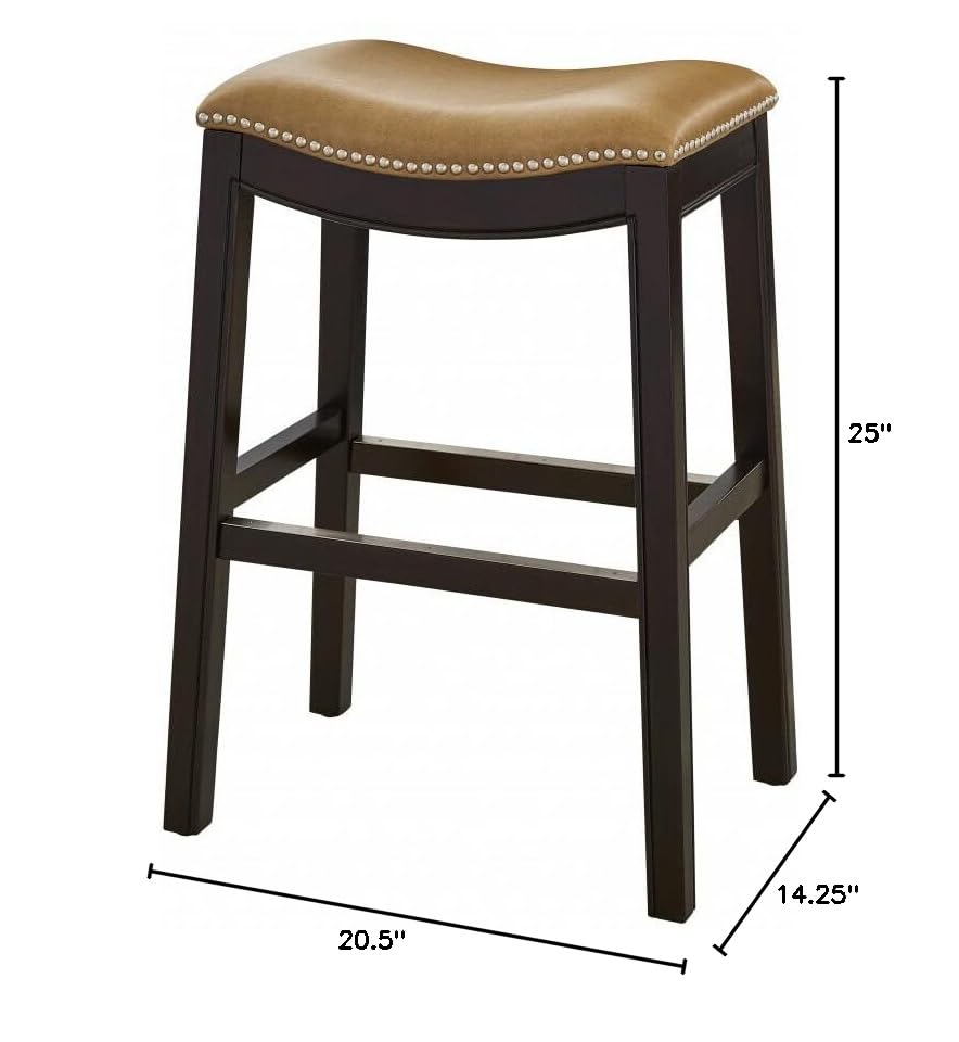 HomeRoots Vinyl, Wood, Steel 25' Espresso and Carmel Saddle Style Counter Height Bar Stool