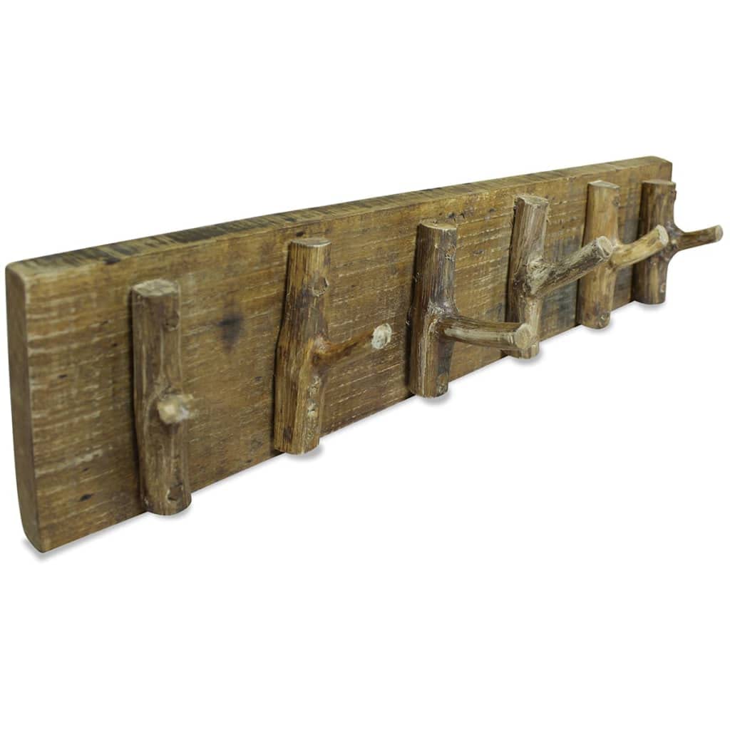 vidaXL Handmade Solid Reclaimed Wood Coat Rack (23.6&quot;x5.9&quot;) - Rustic Freestanding Coat Rack with 6 Hooks for Home & Office