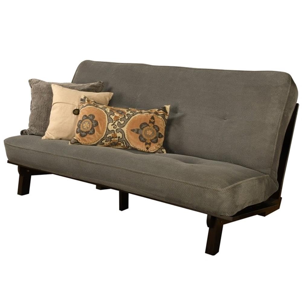 Kodiak Furniture Carson Full Size Futon Frame and Mattress Set - Java Brown Finish Wood Futon Frame with Mattress Included in Marmont Thunder Color