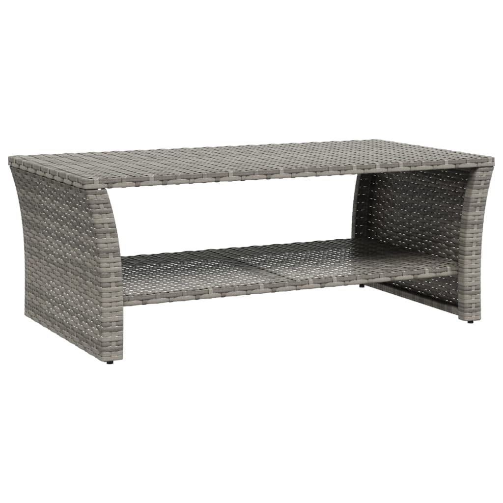 vidaXL Indoor and Outdoor Use Coffee Table | Gray Poly Rattan and Powder-Coated Steel | Durable, Weather Resistant with Ample Storage | 39.4x19.7x15.7