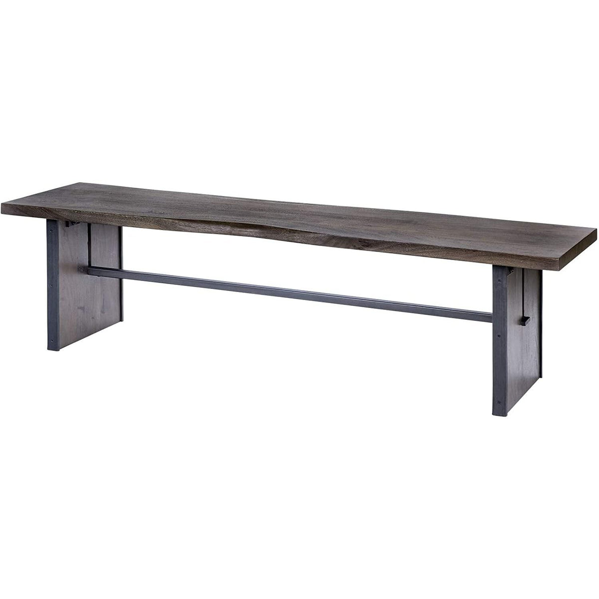 HomeRoots Rectangular Indian Mango Wood/Brown Tone Finish W/Metal Cladding On The Base Dining Bench