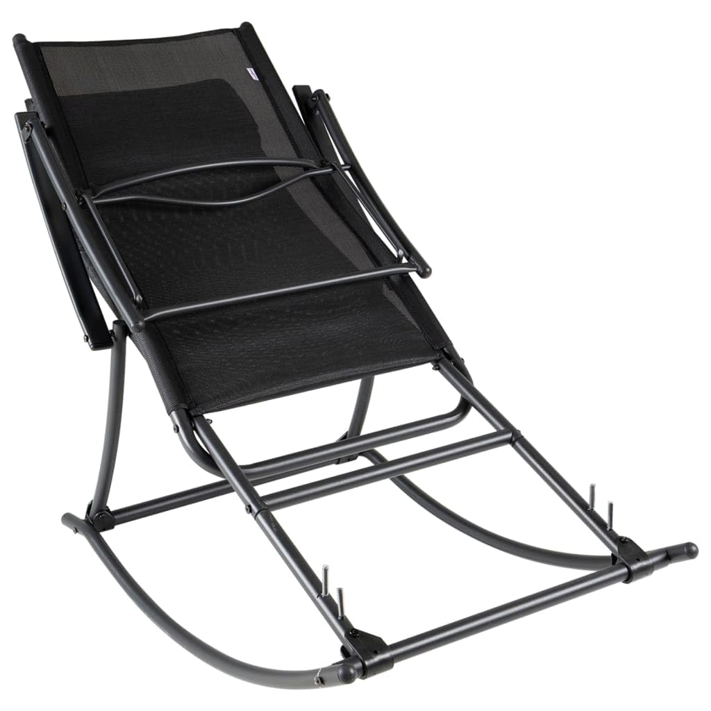 vidaXL Patio Rocking Chair - Steel and Textilene Reclining Garden Chair with Adjustable Positions – Folding, Lightweight & Portable for Outdoor/Indoor, Beach, Camping, Black