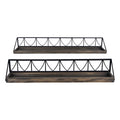 HomeRoots Multi 60% Wood 40% Metal Set of Two Wooden Wire Mesh Floating Wall Shelves