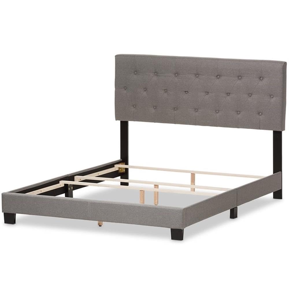 Baxton Studio Cassandra Modern And Contemporary Light Grey Fabric Upholstered Queen Size Bed Light Grey/Contemporary/Fabric Polyester 100%&quot;/Rubber Wood/Mdf/Particle Board/Foam
