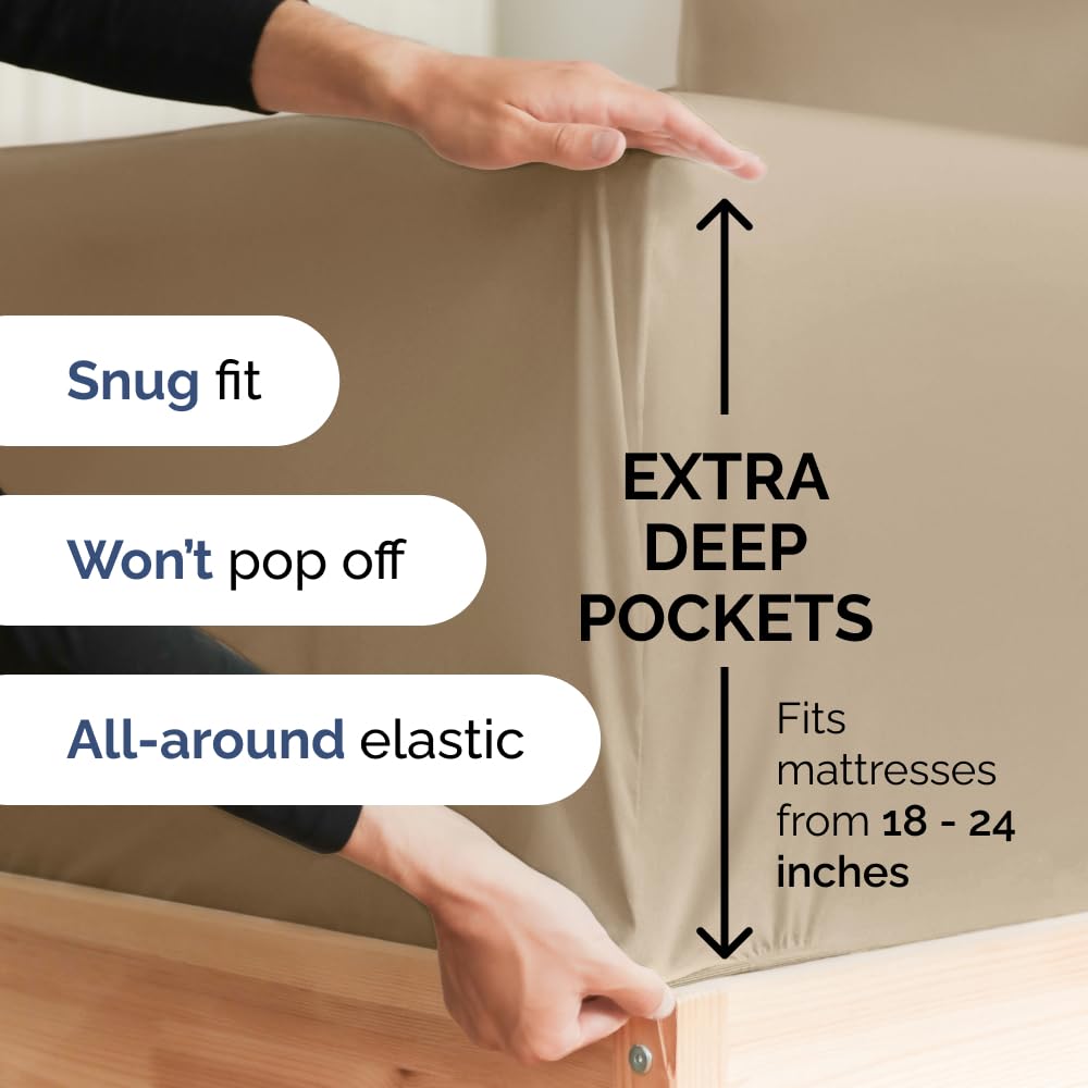 Extra Deep Pocket King Sheets - 4 Piece Breathable & Cooling Bed Sheets - Hotel Luxury Bed Sheet Set - Soft, Wrinkle Free & Comfy - Easily Fits Extra Deep Mattresses - Deep Pocket Cream Sheets Set