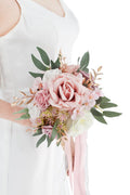 Ansofi Dusty Rose Wedding Bouquets for Bride Bridesmaid Artificial Silk Roses Flowers Tossing Bridal Bouquet for Wedding Ceremon