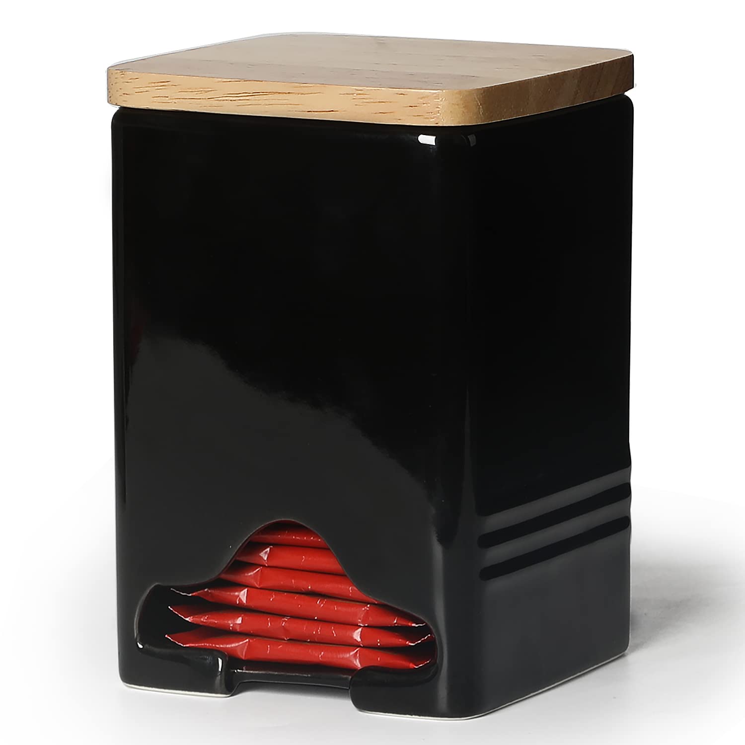 Quxija Ceramic Tea Bag Storage Organizer Caddy Holder With Lid (Black)