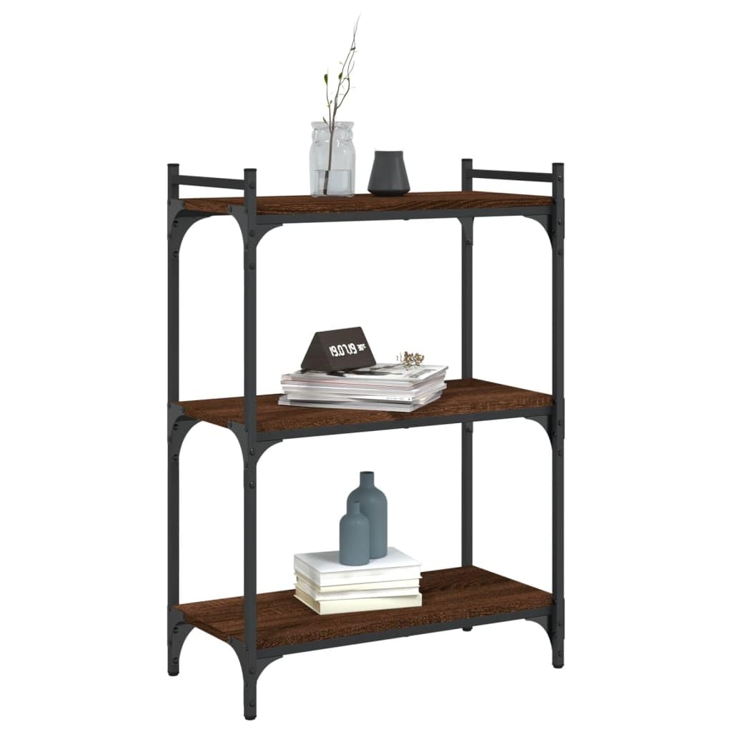 vidaXL Brown Oak 3-Tier Bookcase – Durable Engineered Wood – 23.6&quot;x11.8&quot;x33.9&quot;| Industrial Design | Ample Storage Space for Books and Decorative Items