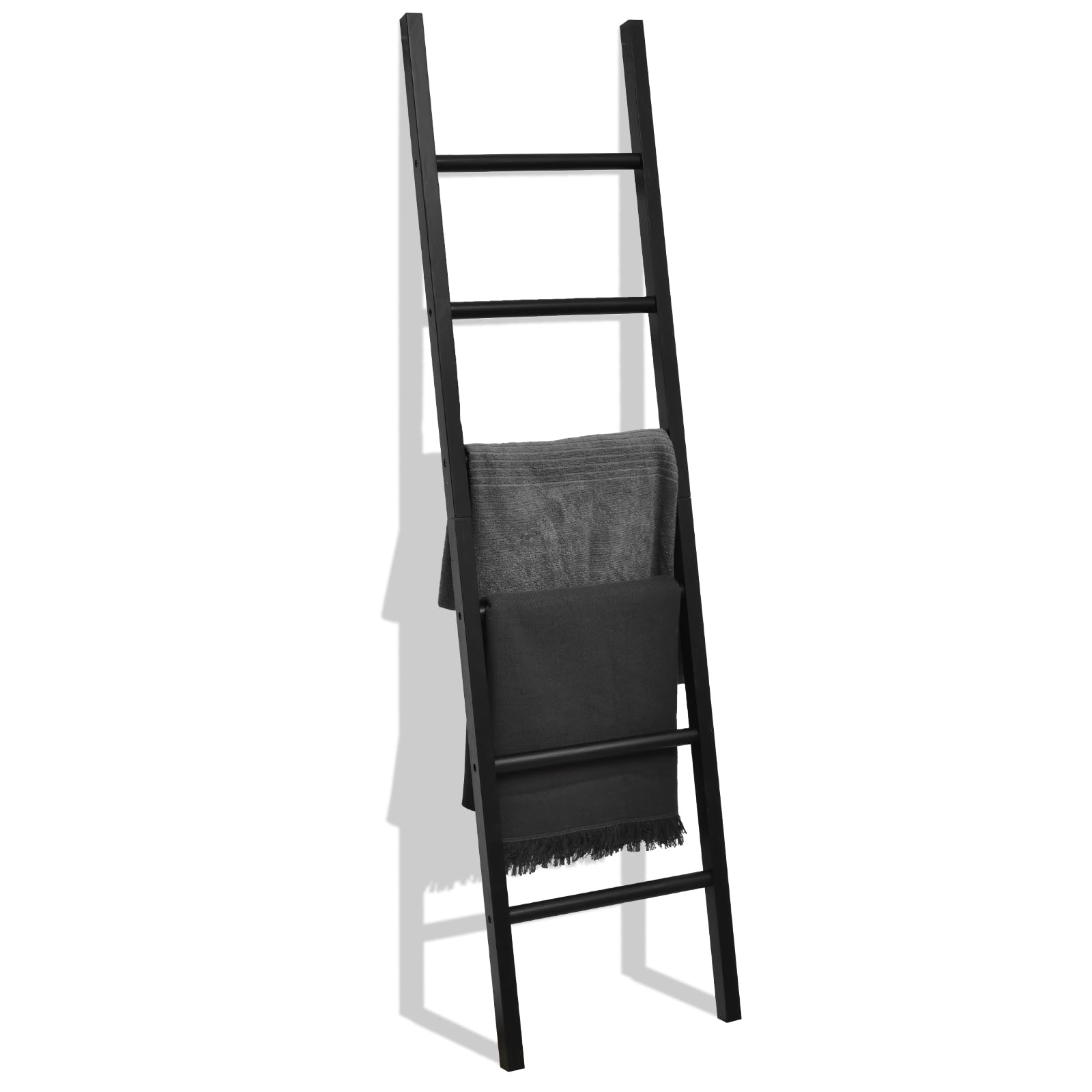 FUIN 6ft Wooden Black Blanket Ladder Living Room Decorative Wall Leaning Farmhouse Quilt Display Holder Rustic Wood Towel Rack f