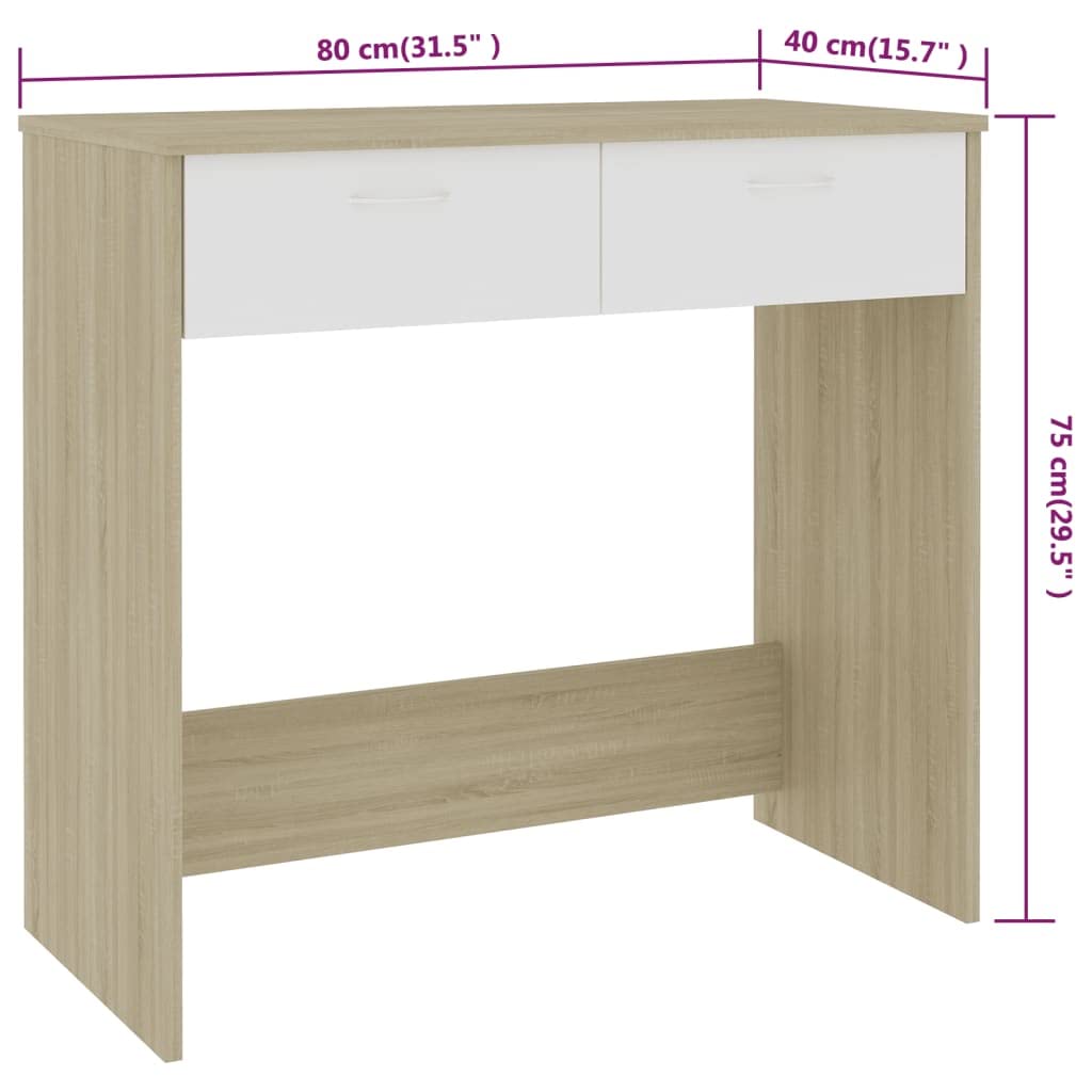 vidaXL Desk, Standing Computer Desk with Drawers, Home Office Desk, Workstation for Living Room, Scandinavian, White and Sonoma Oak Engineered Wood