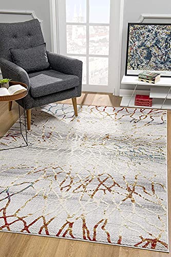 HomeRoots Multi 100% High Grade Polypropylene 3â€ x 5â€ Gold and Ivory Abstract Branches Area Rug