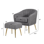 Best Quality Furniture Modern Accent Chair with Ottoman Set, Gray Teddy Fabric Upholstery, Gold Chrome Legs, Channel Tufted Backrest
