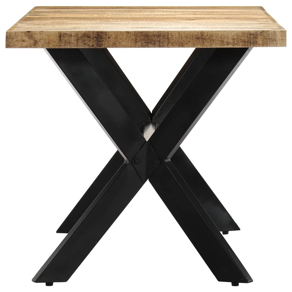 vidaXL Mango Wood Dining Table, Solid Rough Mango Wood Construction, Industrial Rectangular Table, Polished and Lacquered, Steel Legs, 55.1&quot;x27.6&quot;x29.5&quot;