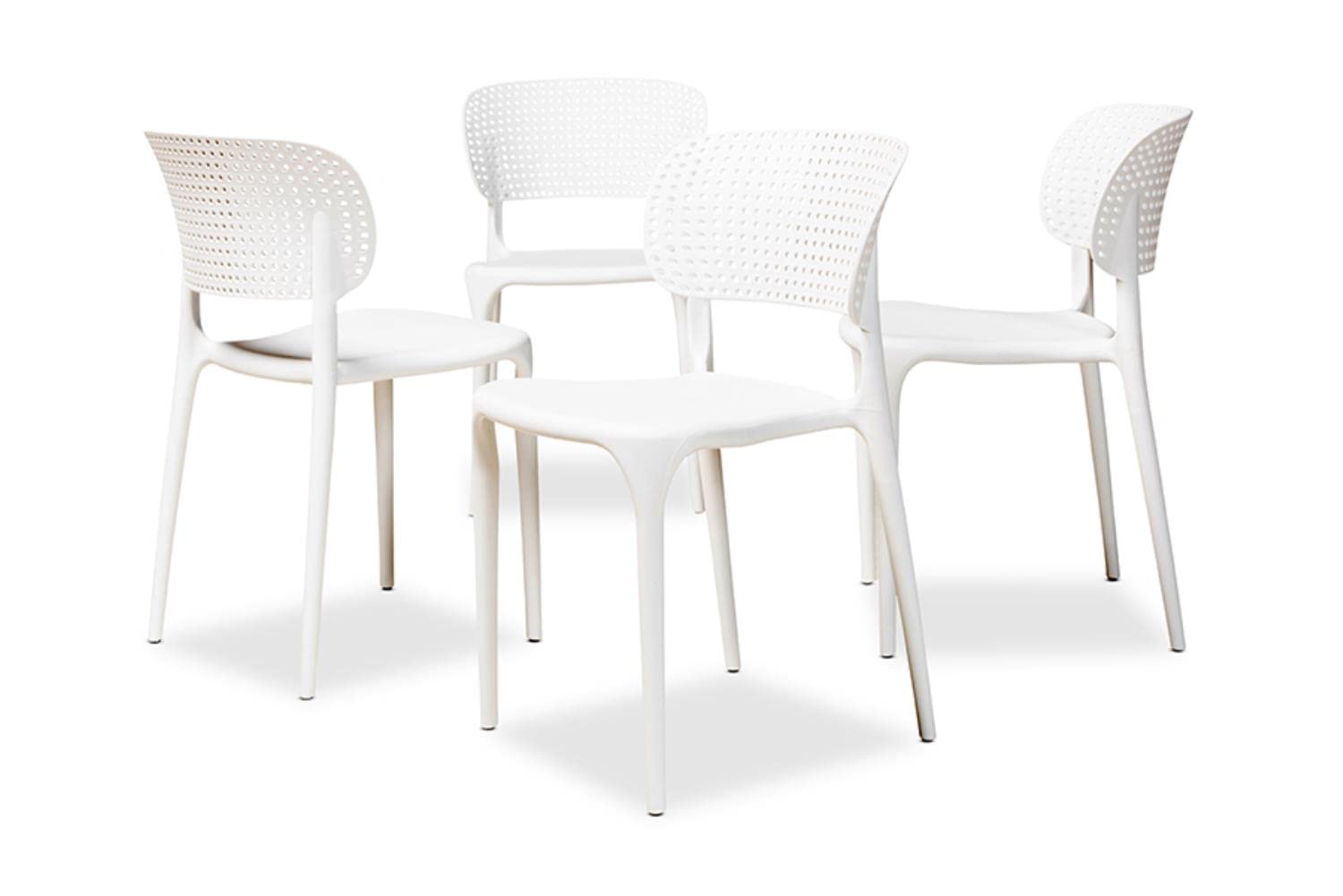 Baxton Studio Rae Modern and Contemporary White Finished Polypropylene Plastic 4-Piece Stackable Dining Chair Set