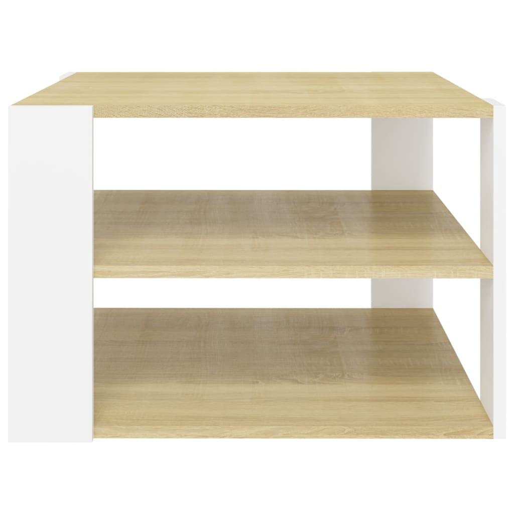 Coffee Table Sonoma Oak and White 23.6"x23.6"x15.7" Engineered Wood