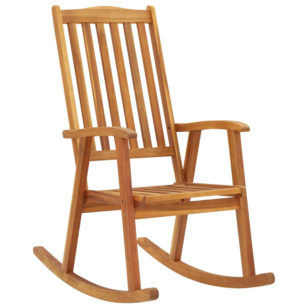 vidaXL Solid Acacia Wood Rocking Chair - Vintage Design, Weather-Resistant Material, High Backrest, Ideal for Living Room, and Outdoor Patio - Brown