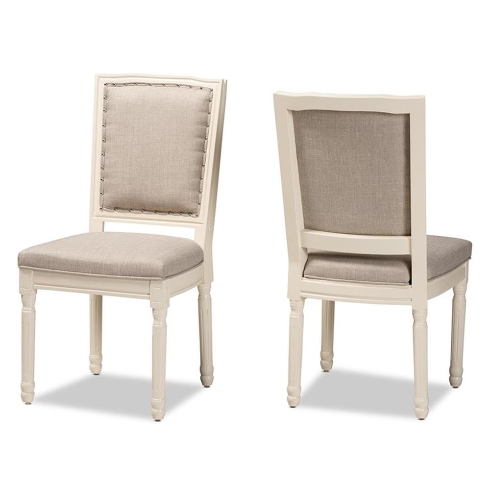Baxton Studio Louane Traditional French Inspired Grey Fabric Upholstered and White Finished Wood 2-Piece Dining Chair Set - Thumbnail 2