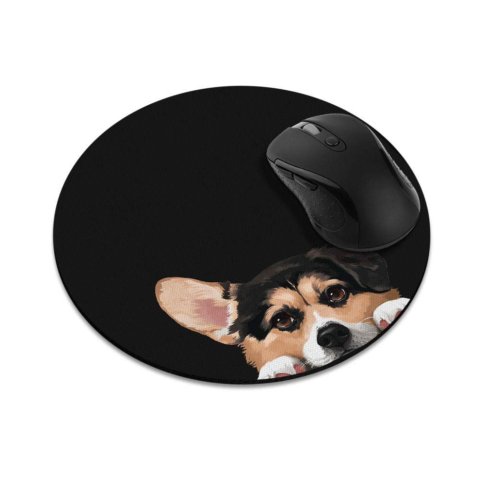 Non-Slip Round Mousepad, Wirester Tricolor Pembroke Welsh Corgi Mouse Pad For Home, Office And Gaming Desk