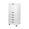 DEVAISE 5-Drawer Wood Dresser with Top Cabinet Storage, Mobile Chest of Drawers, Wide Storage Space for Home Office, White