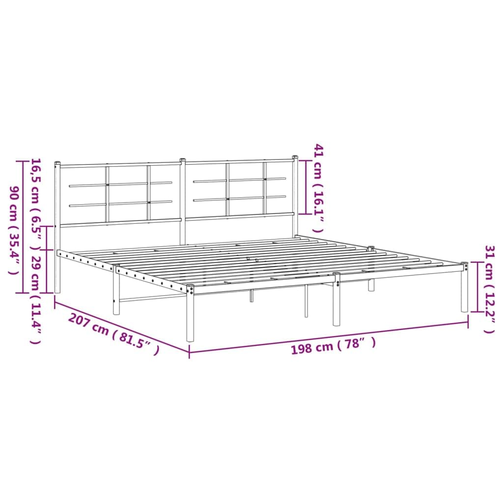 vidaXL White Metal King Bed Frame with Headboard - Powder-Coated Steel Bedroom Furniture - 81.5x78x35.4 Inches - Under-Bed Storage Space