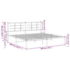 vidaXL White Metal King Bed Frame with Headboard - Powder-Coated Steel Bedroom Furniture - 81.5x78x35.4 Inches - Under-Bed Storage Space