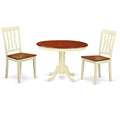 East West Furniture HLAN3-BMK-W 3 Piece Kitchen Table & Chairs Set Contains a Round Dining Room Table with Pedestal and 2 Dining Chairs, 42x42 Inch, Buttermilk & Cherry