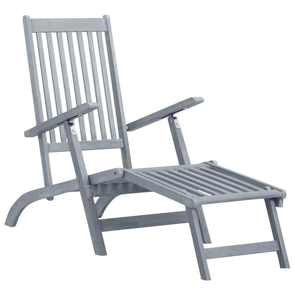 vidaXL Solid Acacia Wood Patio Deck Chair with Footrest and Bright Green Cushion, Indoor/Outdoor, Adjustable 3-Height Settings, Foldable
