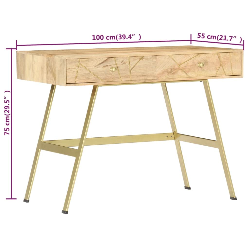 vidaXL Solid Mango Wood Writing Desk - Spacious Drawers, Industrial Design, Multipurpose Use as Computer Desk or Console Table, Easy Assembly, Brown