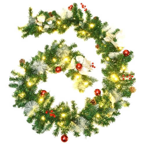 vidaXL 8,9 ft Christmas Garland with Lights, Artificial Garland with 50 Warm White LED lights, Versatile Xmas decor for Indoor/Outdoor Use