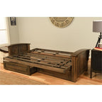 Kodiak Furniture Washington Queen Size Futon Frame only with Storage Drawers in Rustic Walnut Brown Finish