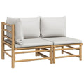 vidaXL Bamboo Patio Lounge Set with Light Gray Cushions – 2-Piece Comfortable Outdoor Furniture Set - Modular Design, Natural Material, Provider of Assembly Manual and Cushioned Seating.