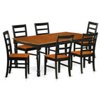 East West Furniture DOPF7-BCH-W 7 Piece Kitchen Table & Chairs Set Consist of a Rectangle Dining Room Table with Butterfly Leaf and 6 Solid Wood Seat Chairs, 42x78 Inch, Black & Cherry