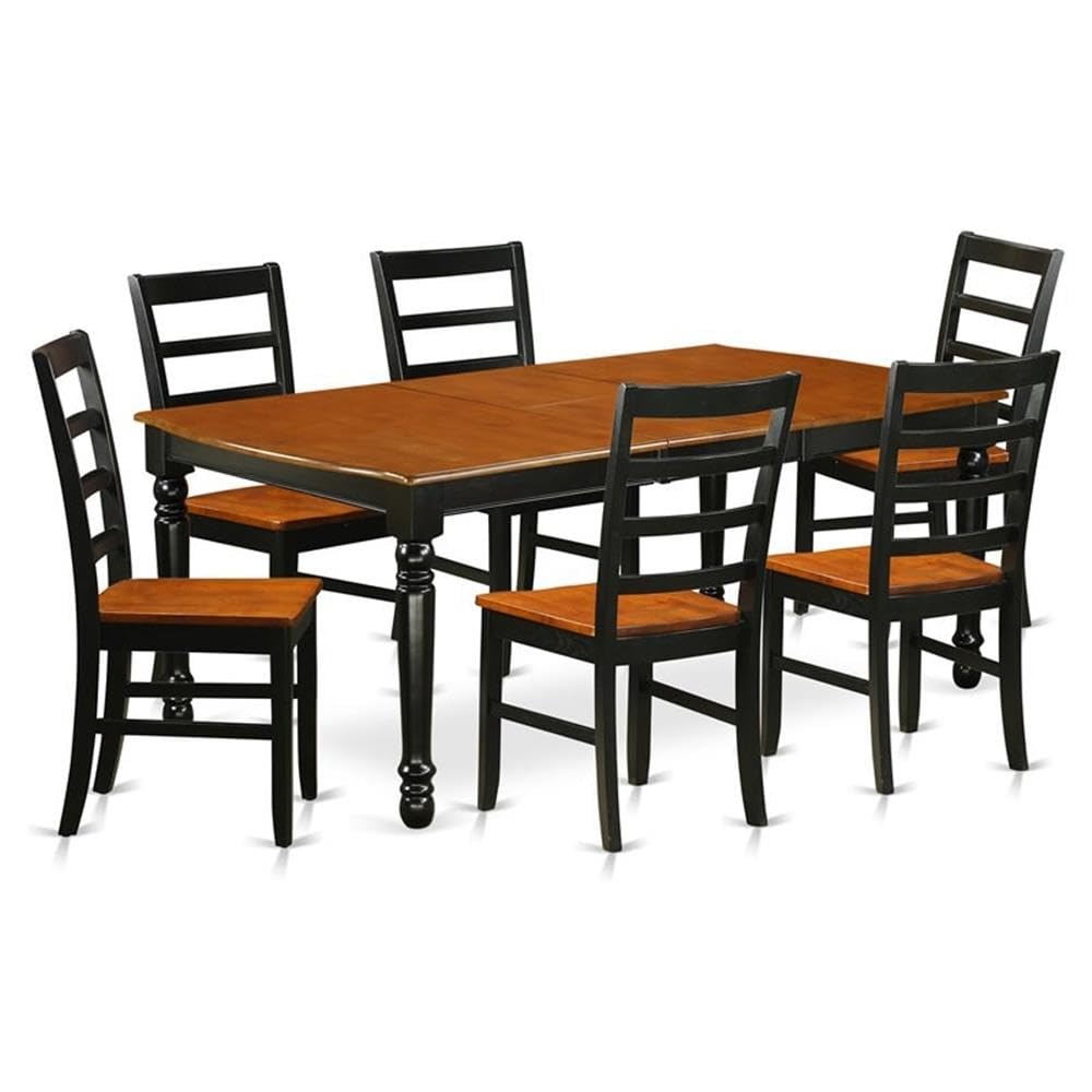 East West Furniture DOPF7-BCH-W 7 Piece Kitchen Table & Chairs Set Consist of a Rectangle Dining Room Table with Butterfly Leaf and 6 Solid Wood Seat Chairs, 42x78 Inch, Black & Cherry