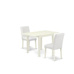East West Furniture 1NDAB3-LWH-64 3 Piece Kitchen Set Contains a Rectangle Room Table with Dropleaf and 2 White Faux Leather Parsons Dining Chairs, 30x48 Inch