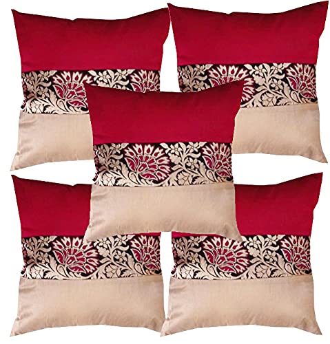 Pink Parrot Dopian Silk Designer Decorative Throw Pillow Covers/Cushion Covers (16X16 Inches)  Set Of 5 Code 002