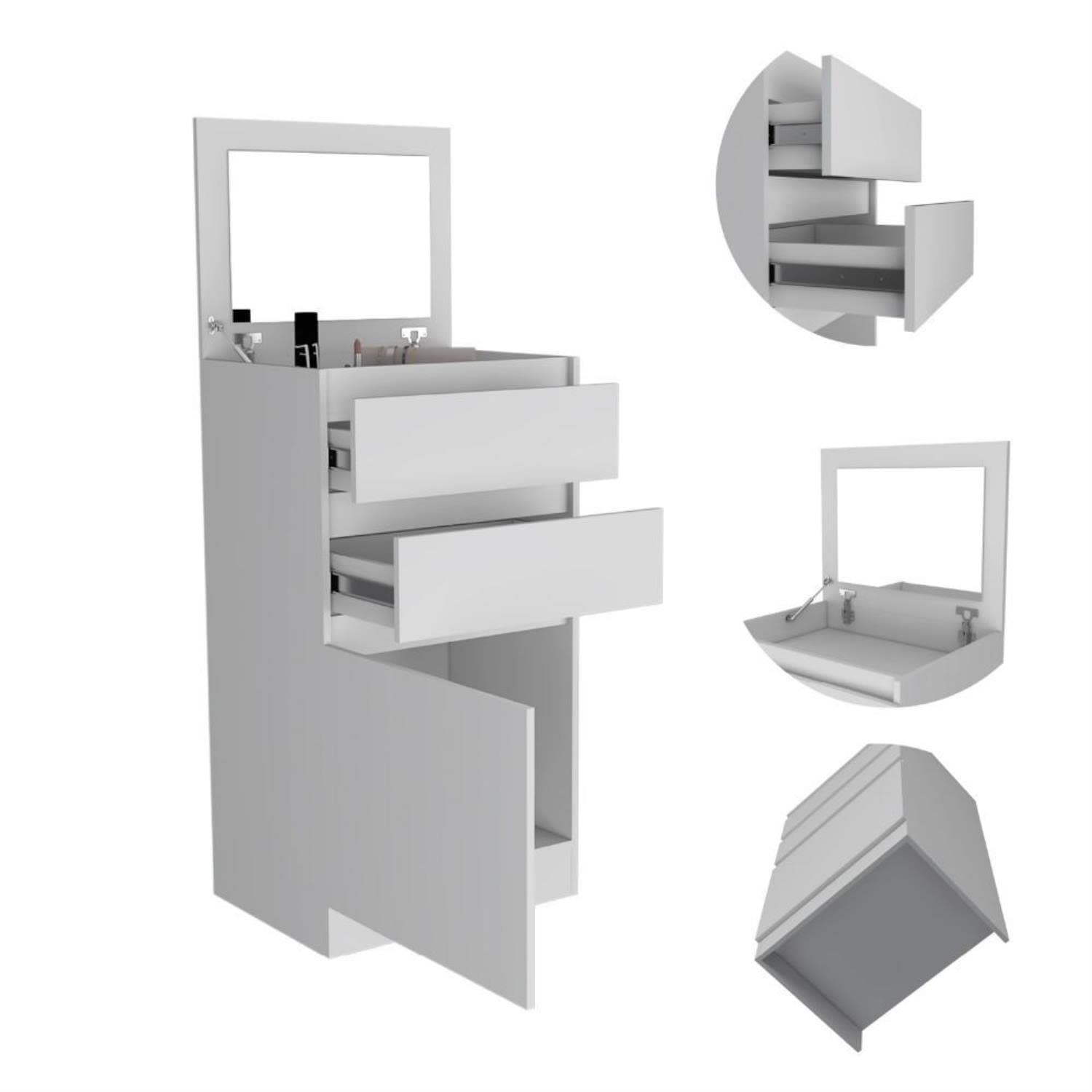 Dresser 43&quot; H, Jewelry Box, Mirror, Single Door Cabinet, 2 Drawers, White