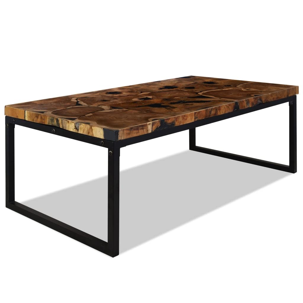 vidaXL Handmade Coffee Table with Black Resin Inlay | Genuine Teak Timber Frame, Rectangular | Modern, Sustainable 43.3"x23.6"x15.7", Perfect for Living Room, Side Table or End Room Table