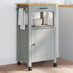 vidaXL Solid Pine Wood Kitchen Trolley - Rolling Cart with Storage Drawer, Door, and Wheels for Kitchen/Living Room Use, Gray/Honey Wax, 18.9x15.7x35.4 in