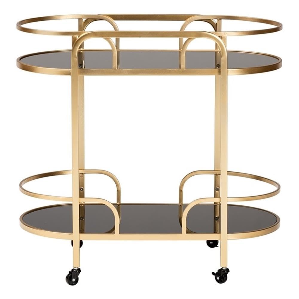 Baxton Studio Leighton Contemporary Glam And Luxe Gold Metal And Tempered Glass 2-Tier Wine Cart
