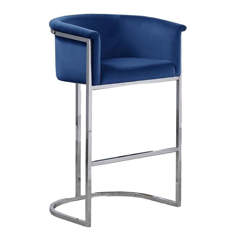 Bar Stools (Single) Navy Blue Velvet with Silver Iron Frame