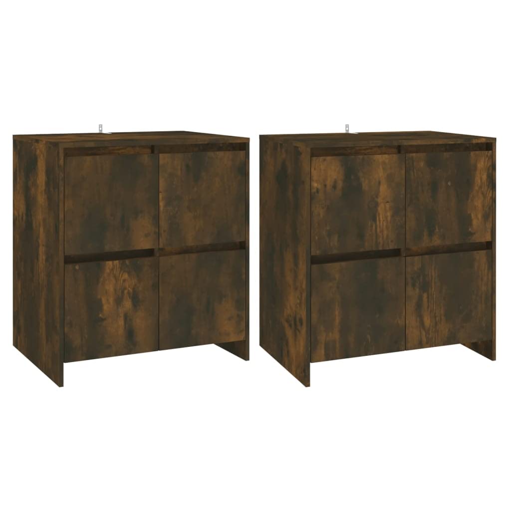 vidaXL Engineered Wood Sideboards Smoked Oak, Minimalist Design, 27.6&quot;x16.1&quot;x29.5&quot;, Set of 2 with 4 Doors and Spacious Storage