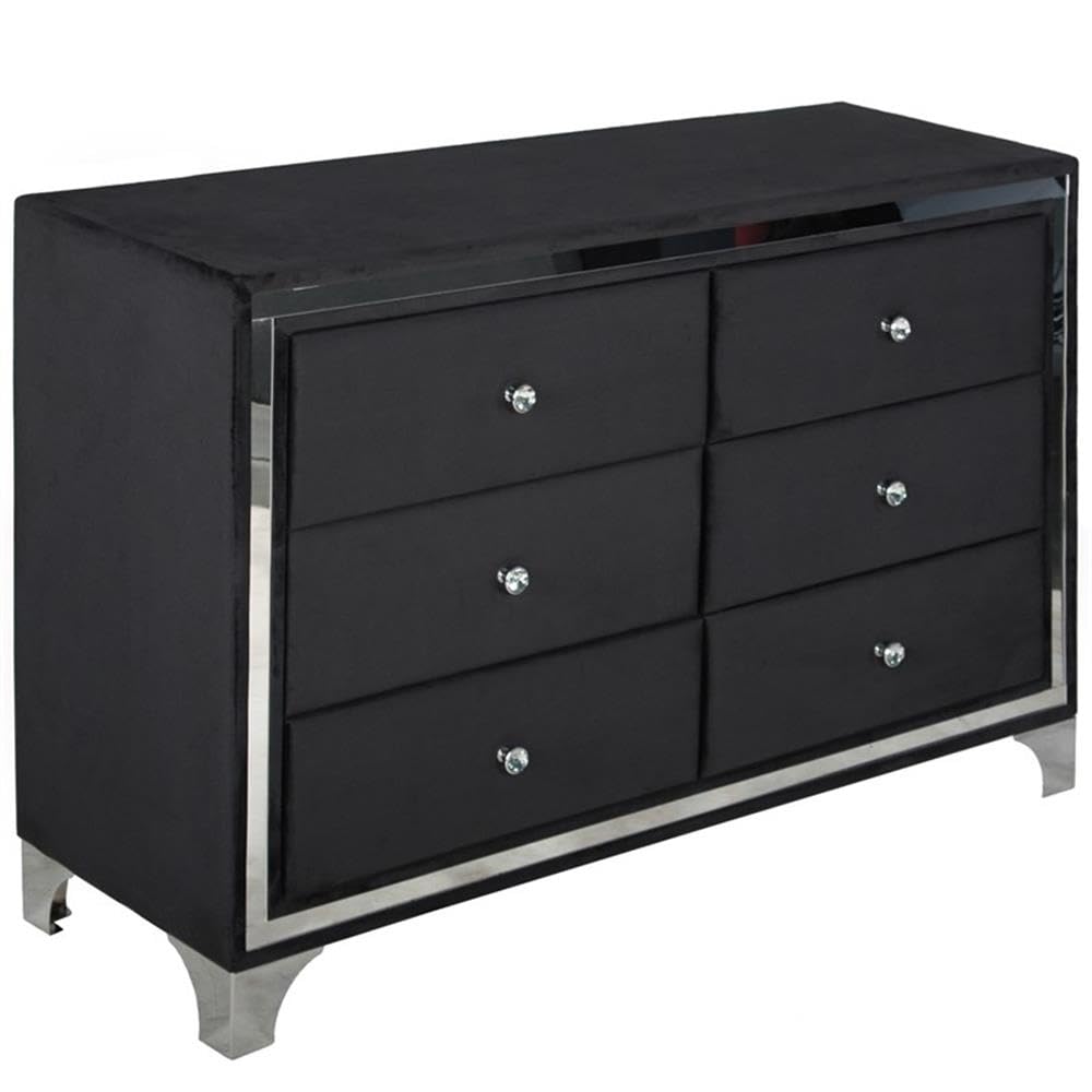 Better Home Products Monica Velvet Upholstered Double Dresser in Black