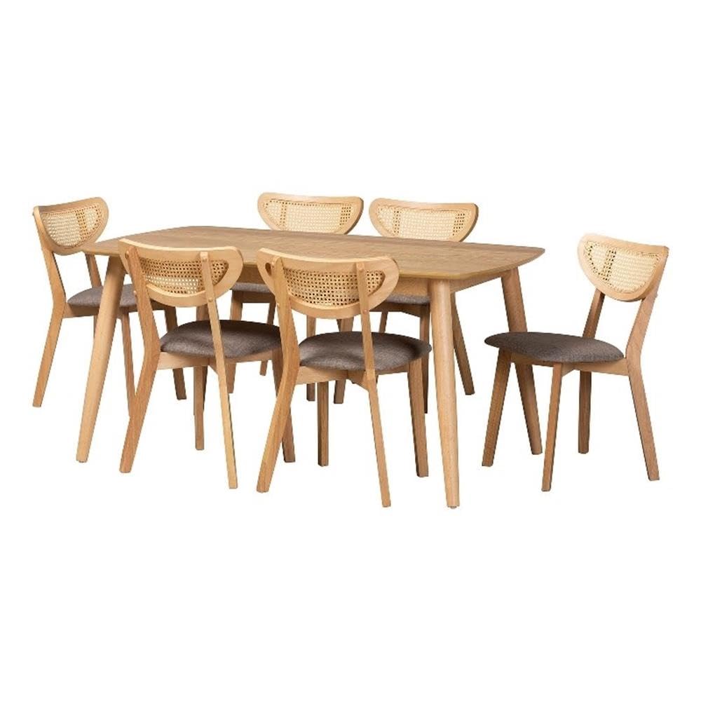 Baxton Studio Dannell 59.1-Inch W Dining Set, Grey/Natural Oak/Light Brown, 7-Piece (2361329413283Ht)