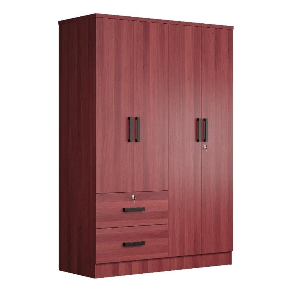 Better Home Products Luna Modern Wood 4 Doors 2 Drawers Armoire in Mahogany