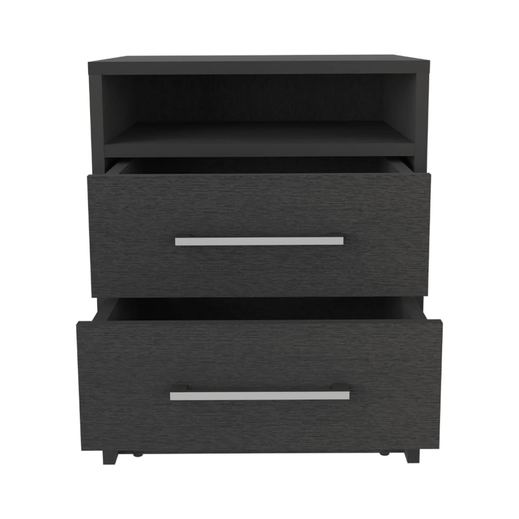Nightstand 20" H, 2 Drawers, Superior Top, Metal Handles, Black