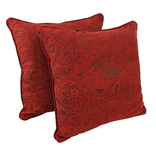 Blazing Needles Corded Jacquard Chenille Floor Pillows (Set of 2), 25&quot;, Scrolled Floral Red