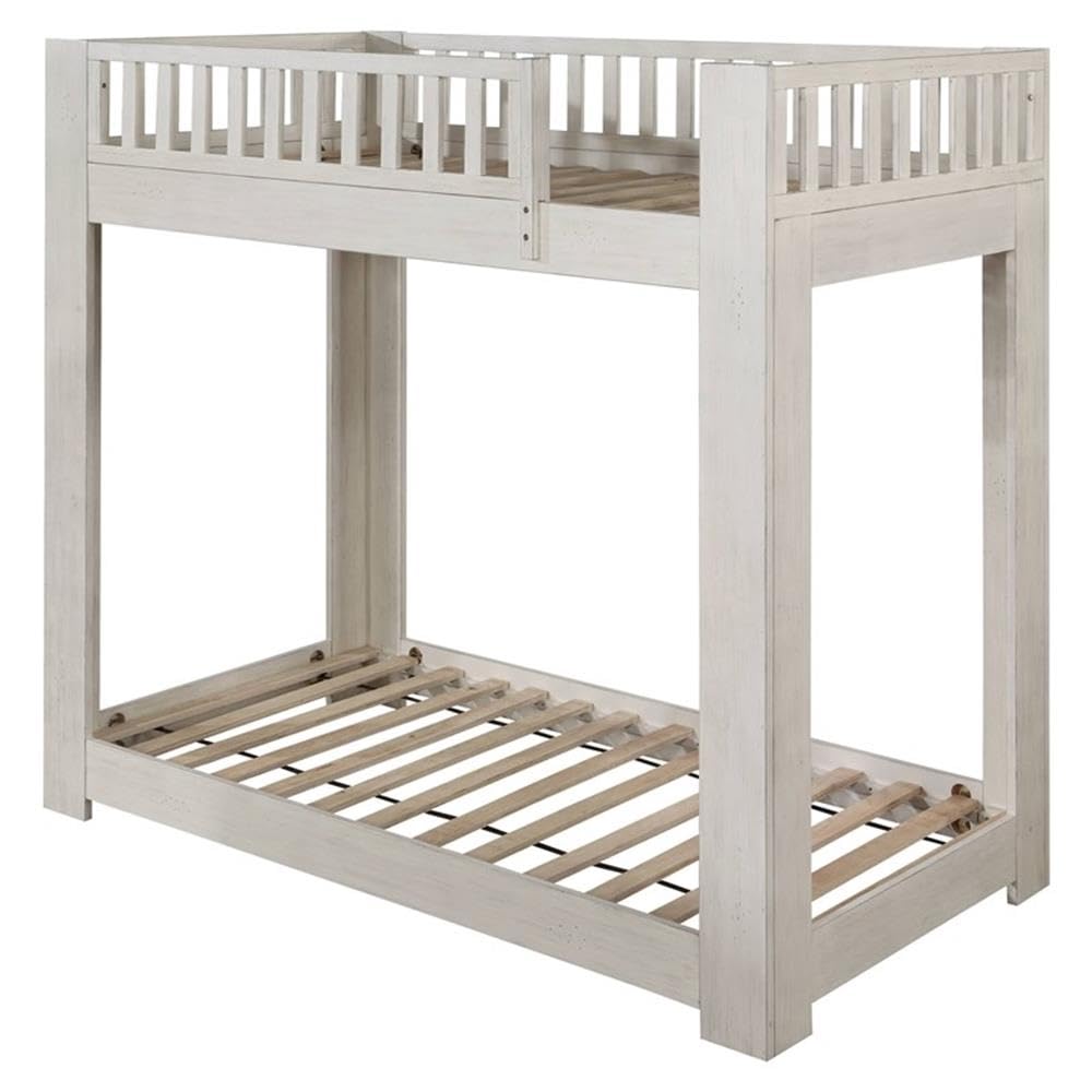 Acme Cedro Twin Over Twin Bunk Bed with Wood Ladder in Weathered White