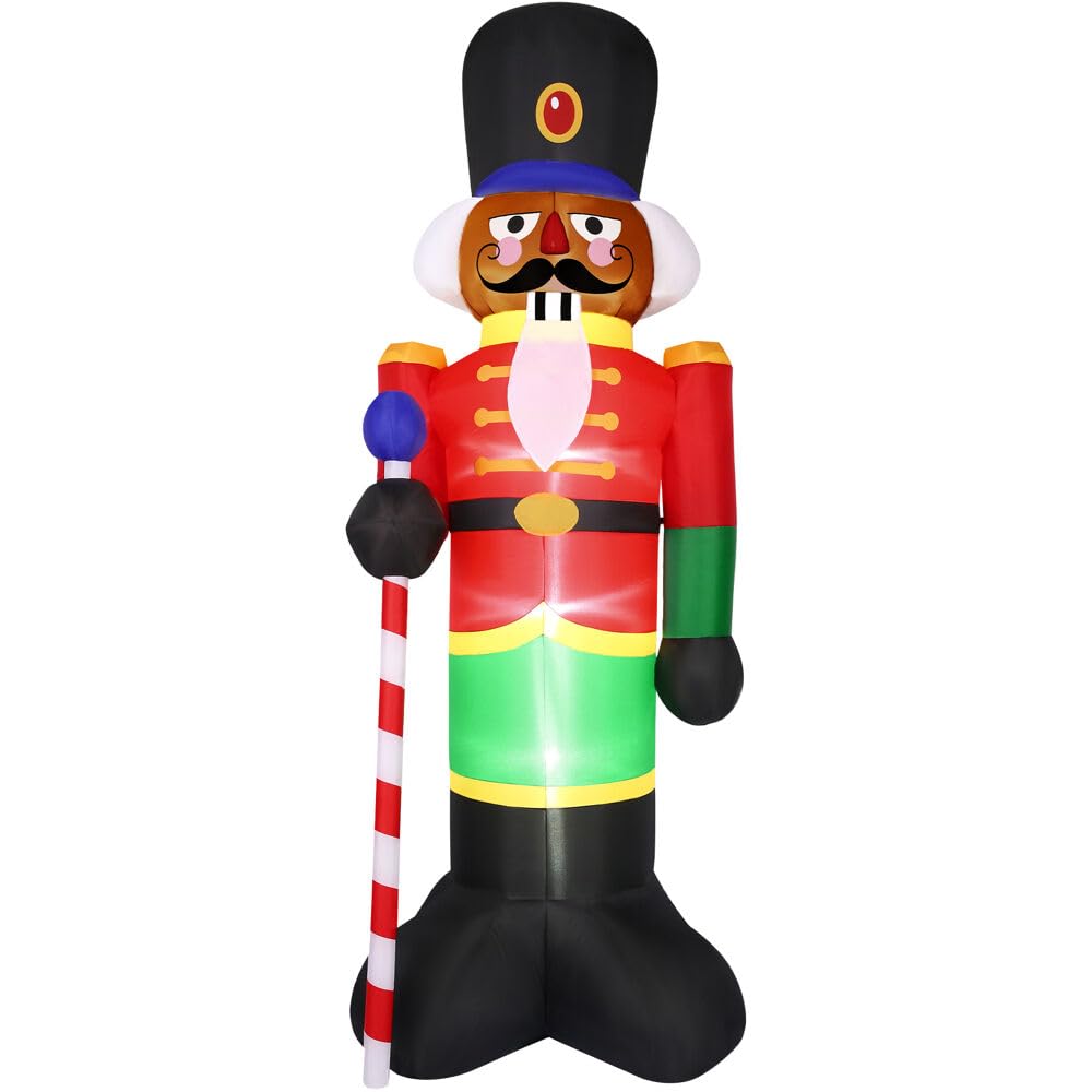 Fraser Hill Farm 10-Ft. Tall African American Nutcracker Blow Up Inflatable With Lights, Outdoor Christmas Inflatable Decoration For Lawn And Yard, Giant Festive Holiday Decor