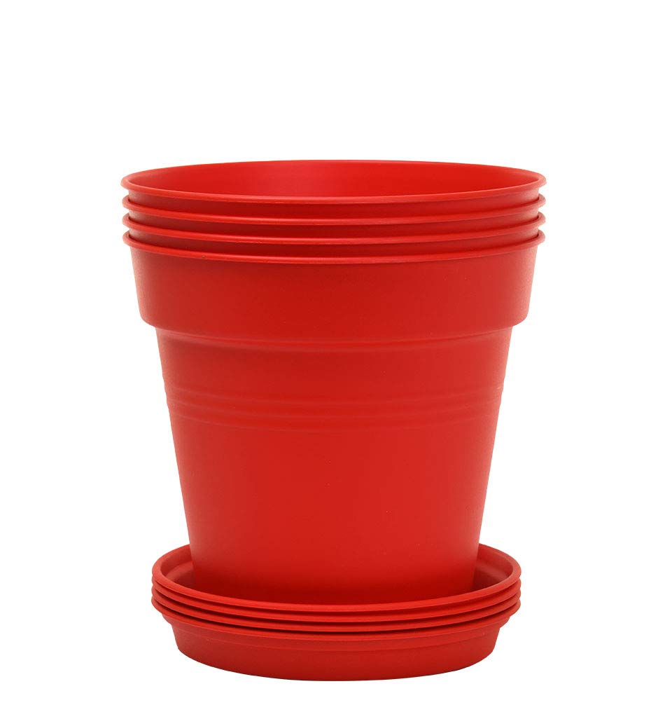 Mintra Home Garden Pots 4Pk (Red, 17Cm Diameter (6.6In))